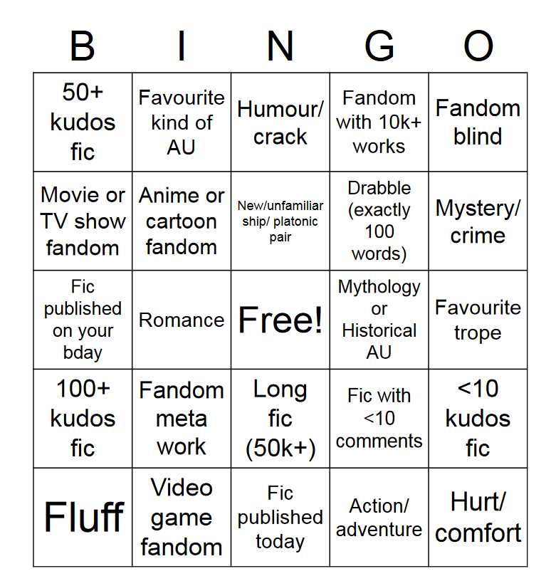A screenshot of a 5x5 bingo card, filled with prompts.